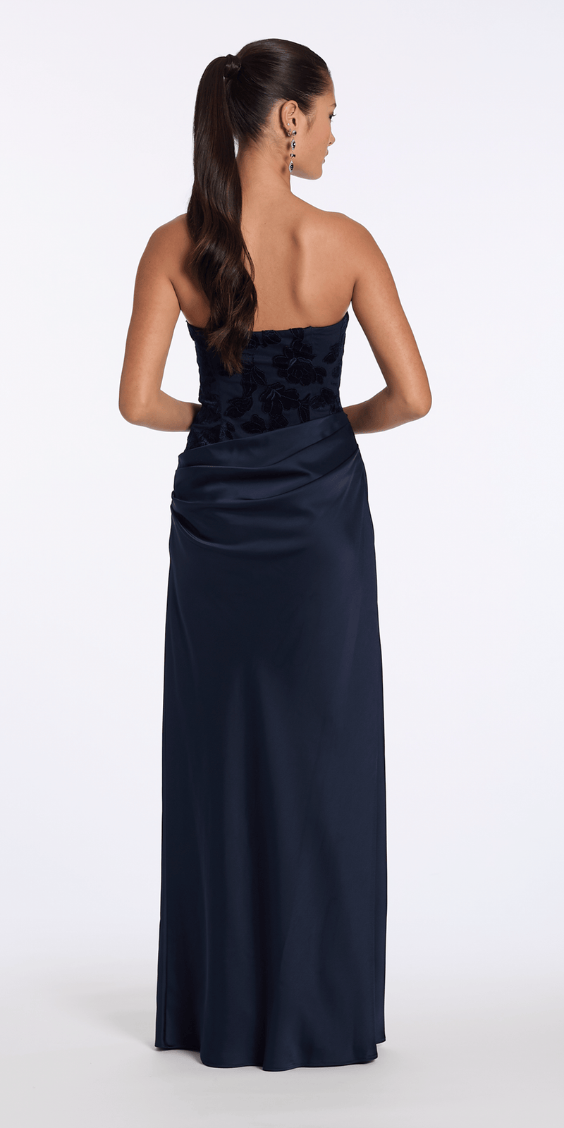 Camille La Vie Square Neck Velvet Illusion Corset Satin Column Dress
