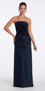 Camille La Vie Square Neck Velvet Illusion Corset Satin Column Dress