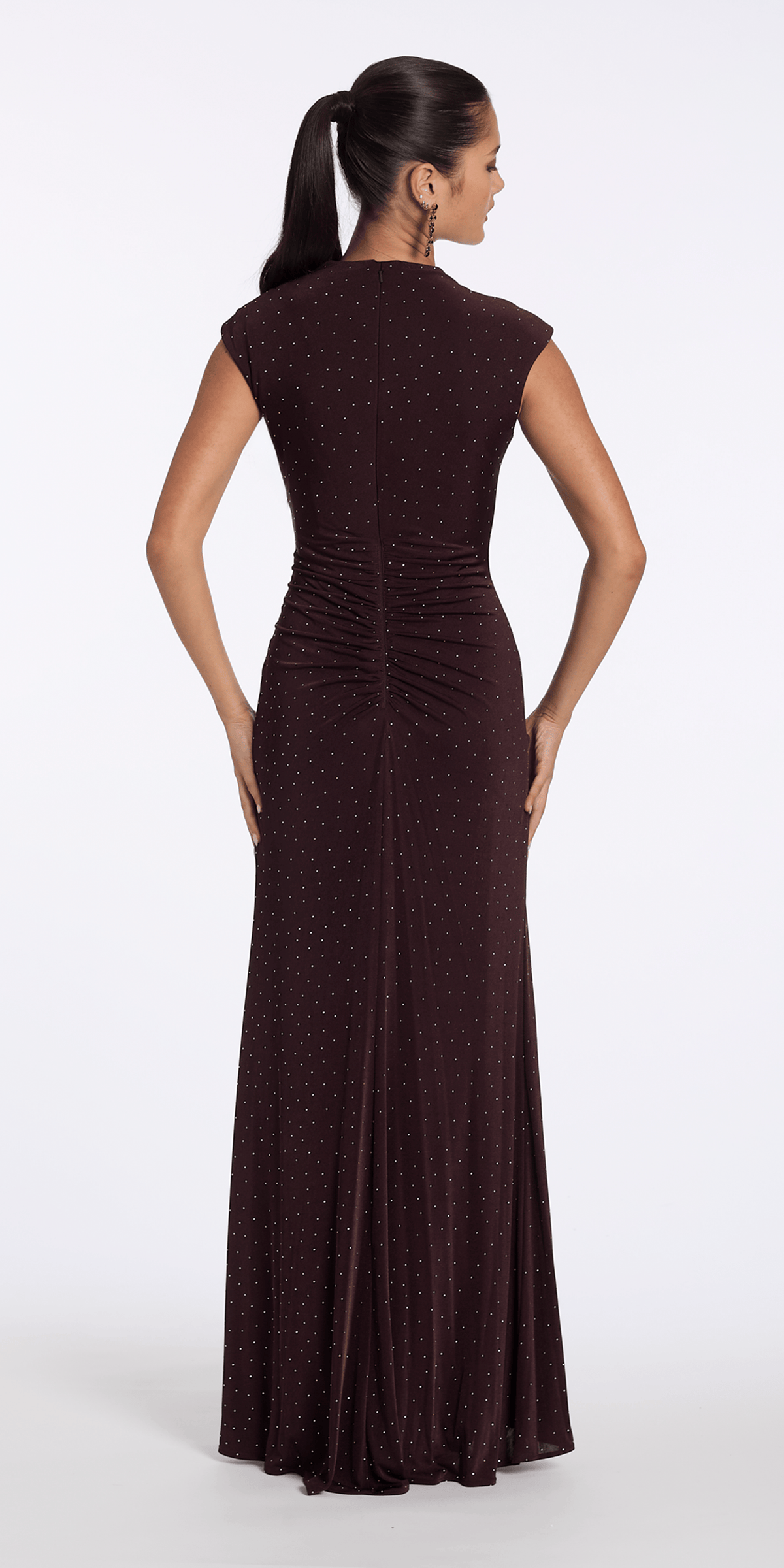 Camille La Vie Jersey Jewel Neck Cap Sleeve Column Dress with Studs