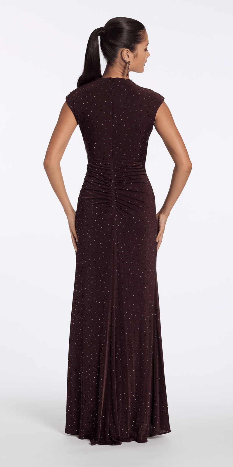 Camille La Vie Jersey Jewel Neck Cap Sleeve Column Dress with Studs