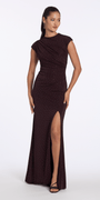 Camille La Vie Jersey Jewel Neck Cap Sleeve Column Dress with Studs
