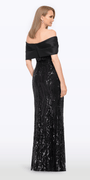 Camille La Vie Taffeta Twist Off the Shoulder Embellished Mesh Trumpet Dress