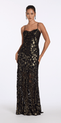 Camille La Vie Mesh Foil Burnout Dress with Basque Waist