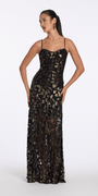 Camille La Vie Mesh Foil Burnout Dress with Basque Waist missy / 2 / black-gold