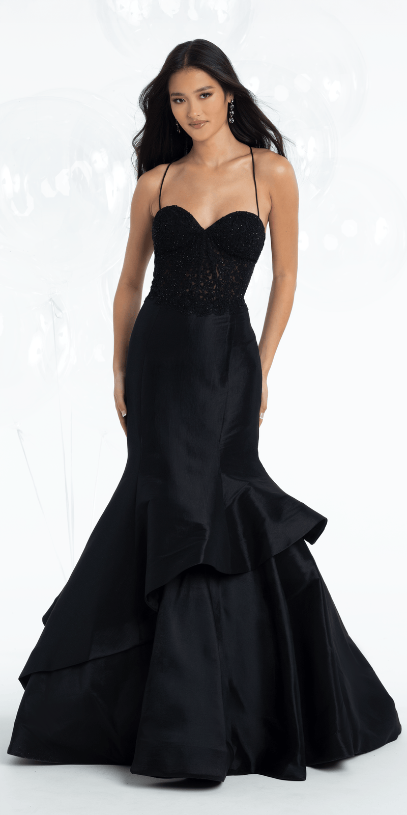 Taffeta Strappy Back Embroidered Corset Mermaid Dress - Camille La Vie