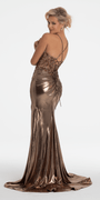 Metallic Foil Plunge Corset Trumpet Dress with Shawl - Camille La Vie