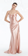 Pleated Plunge Stretch Satin Column Dress with Side Ruching - Camille La Vie