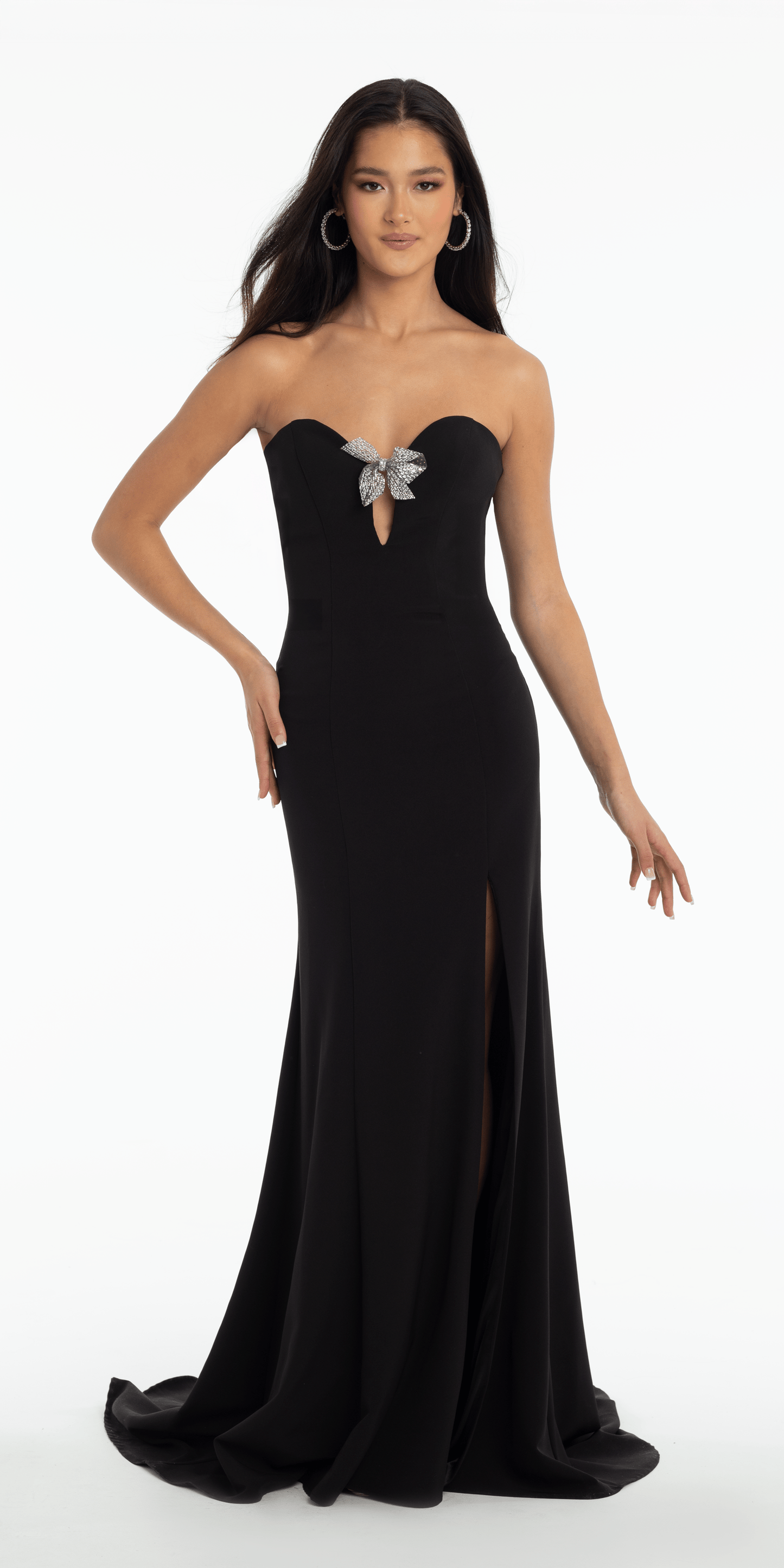 Strapless Crepe Trumpet Dress with Organza Bow Back and Shawl - Camille La Vie
