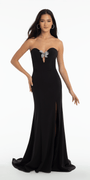 Strapless Crepe Trumpet Dress with Organza Bow Back and Shawl - Camille La Vie