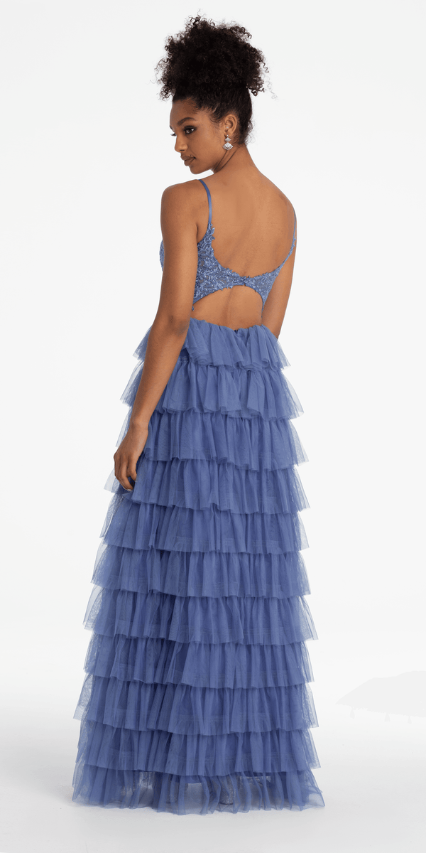 Mesh Tiered Corset Keyhole Back Ballgown - Camille La Vie