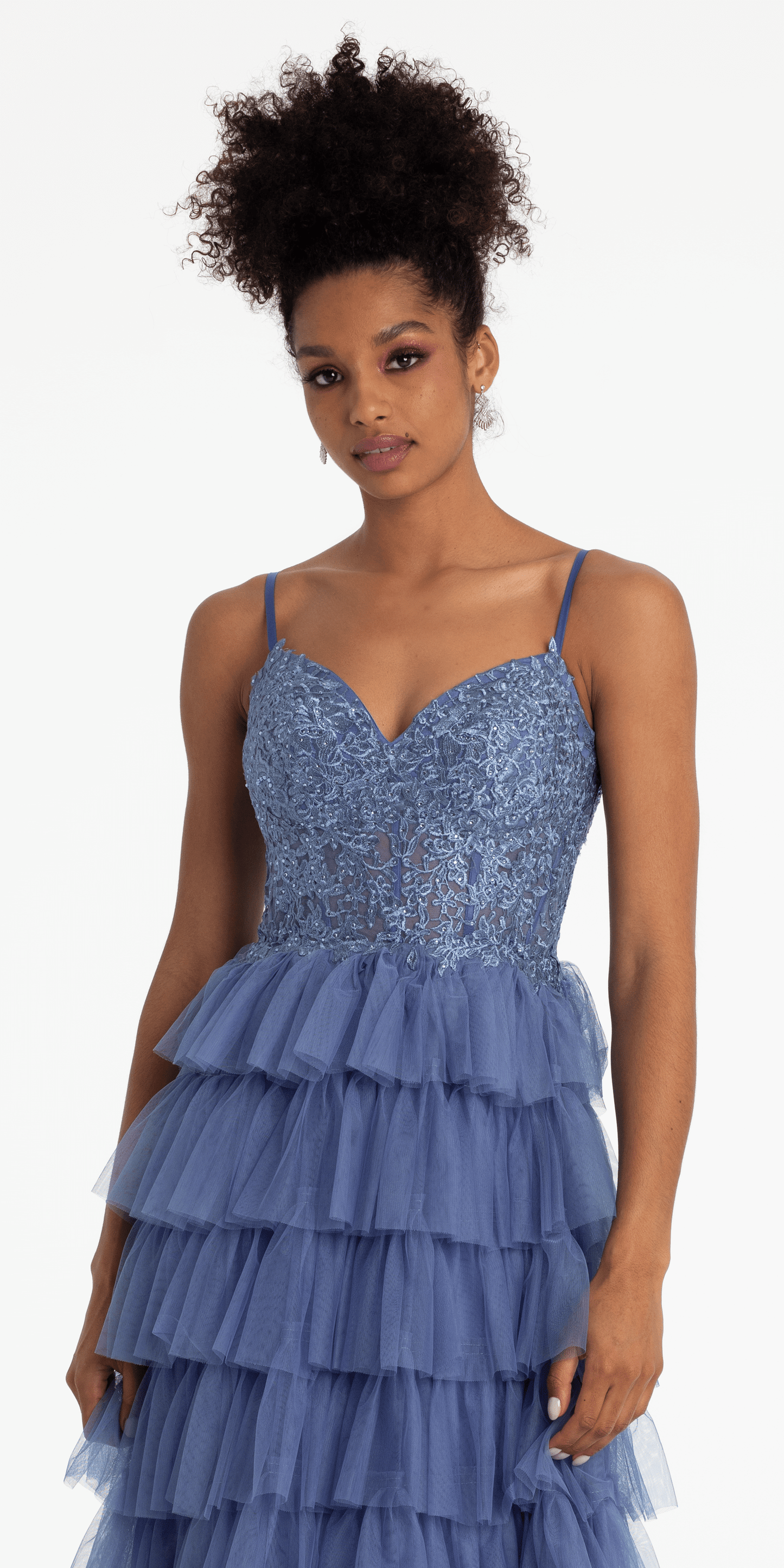 Mesh Tiered Corset Keyhole Back Ballgown - Camille La Vie