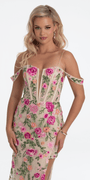 Off the Shoulder Floral Embroidered Column Dress - Camille La Vie