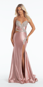 Rhinestone Encrusted Satin Sweetheart Cut Out Mermaid Dress - Camille La Vie
