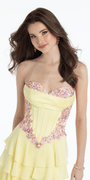 Floral Embellished Drape Corset Tiered Chiffon A Line Dress - Camille La Vie