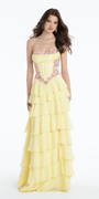 Floral Embellished Drape Corset Tiered Chiffon A Line Dress - Camille La Vie