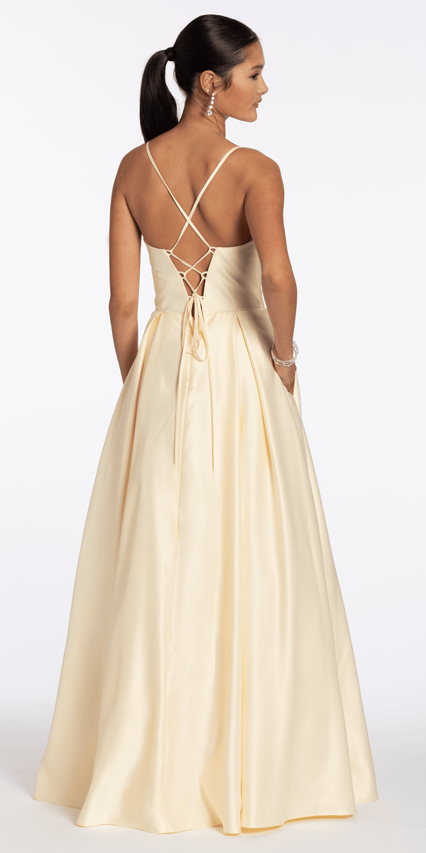 Satin Pleated Sweetheart Lace Up Ballgown with Pockets - Camille La Vie