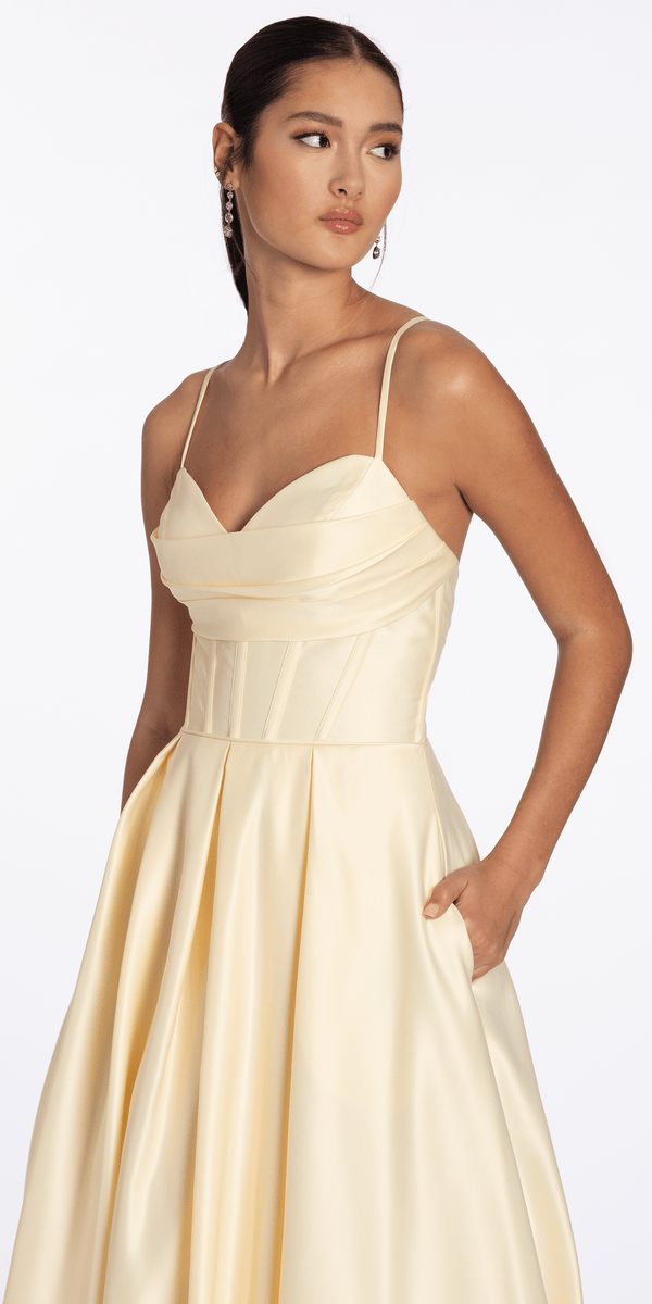 Satin Pleated Sweetheart Lace Up Ballgown with Pockets - Camille La Vie