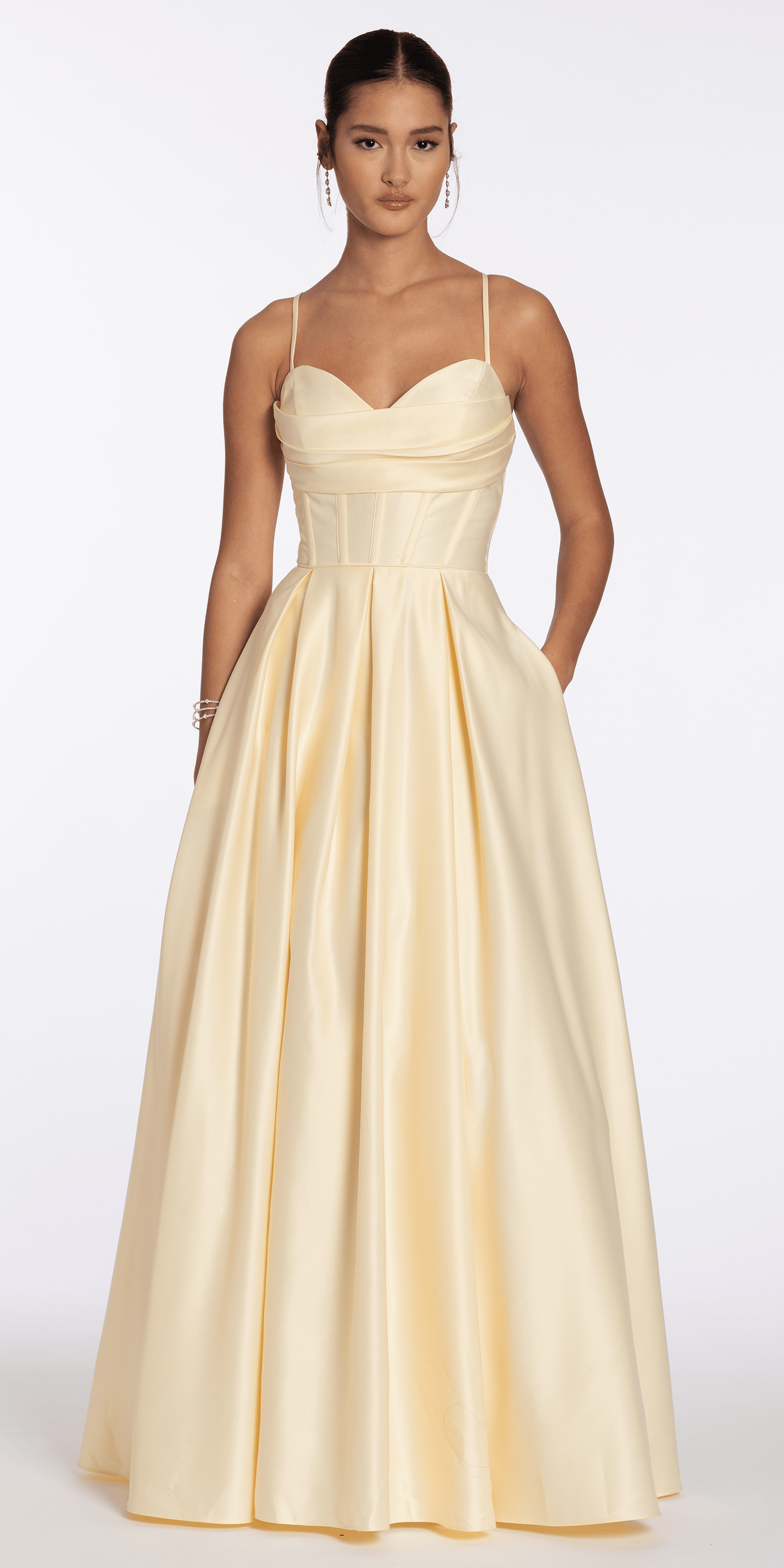 Satin Pleated Sweetheart Lace Up Ballgown with Pockets - Camille La Vie