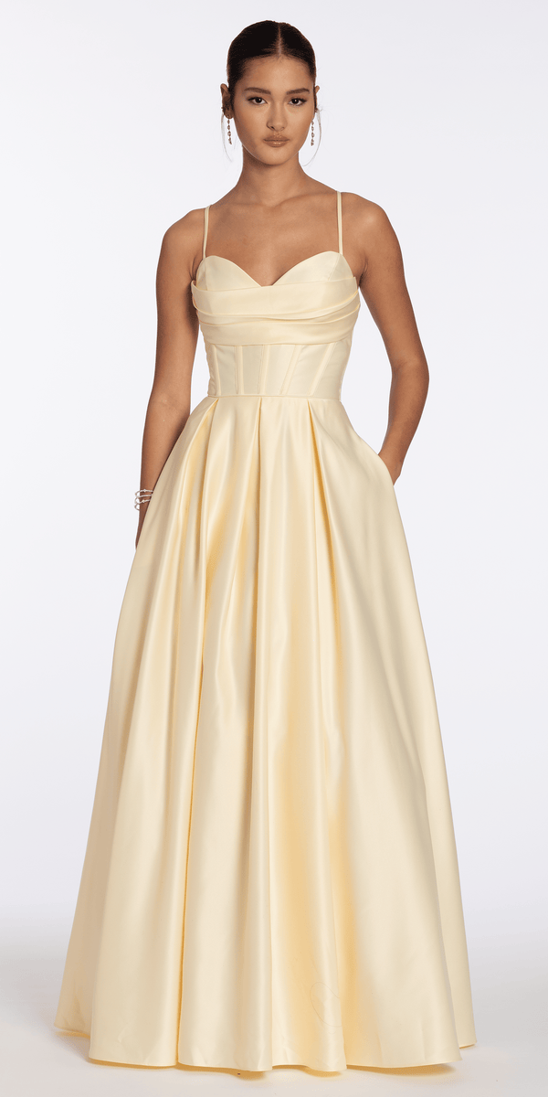 Satin Pleated Sweetheart Lace Up Ballgown with Pockets - Camille La Vie