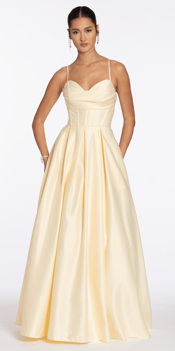 Satin Pleated Sweetheart Lace Up Ballgown with Pockets - Camille La Vie