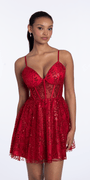 Sweetheart Glitter Mesh Lace Up Back Skater Dress with Pockets - Camille La Vie