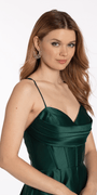Drape Neck Satin Fit and Flare Dress with Pockets - Camille La Vie