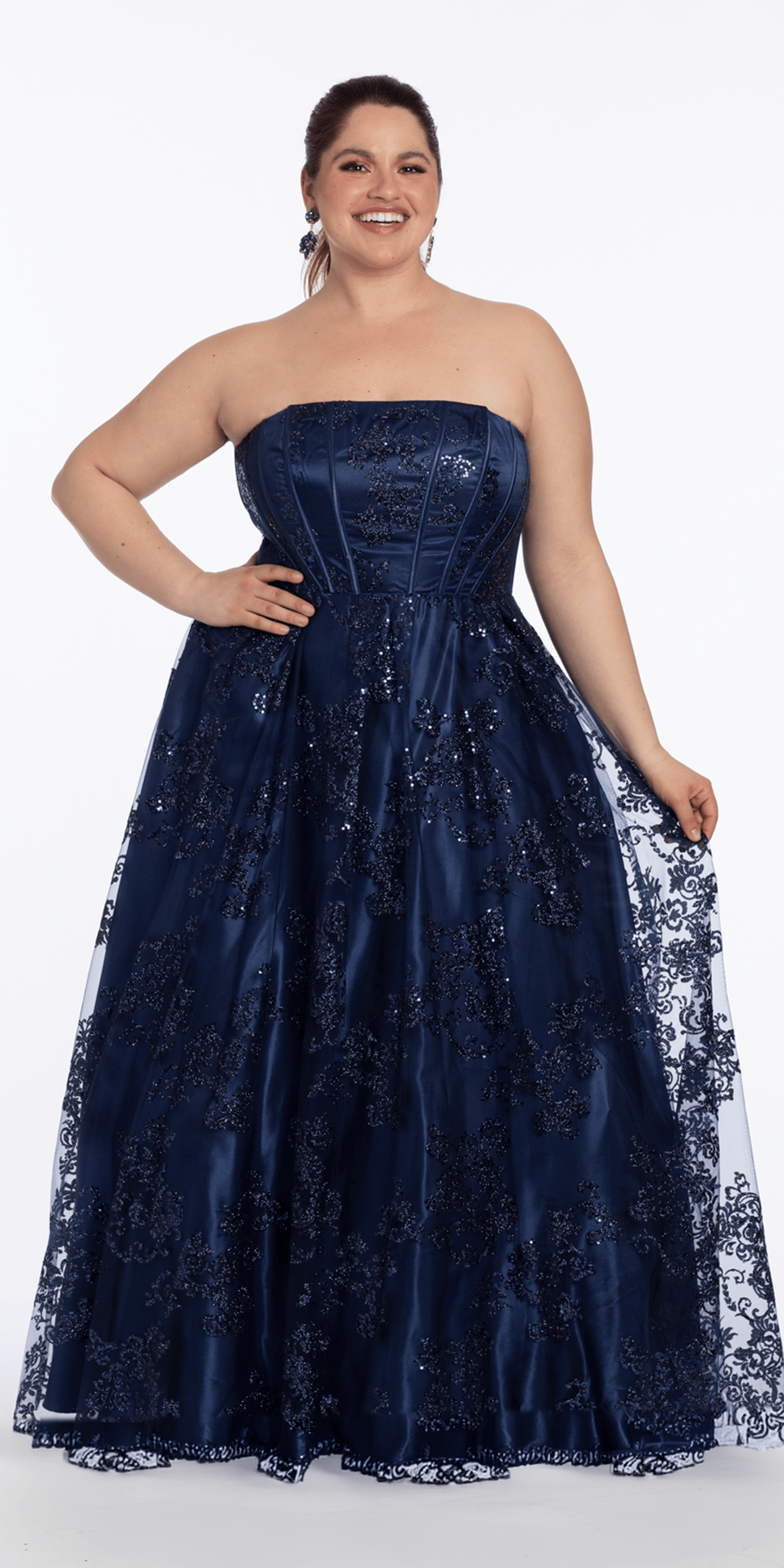 Strapless Glitter Mesh Corset Ballgown - Camille La Vie