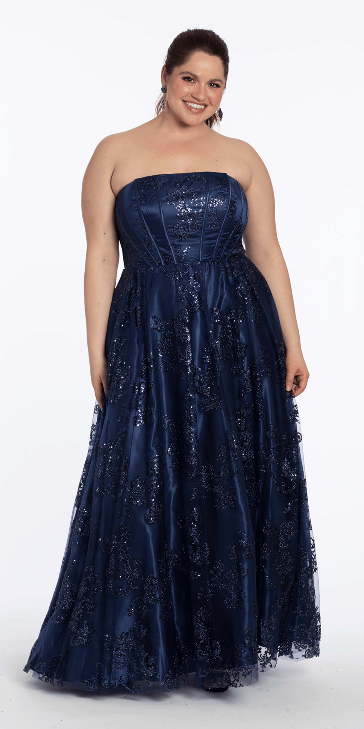 Strapless Glitter Mesh Corset Ballgown - Camille La Vie