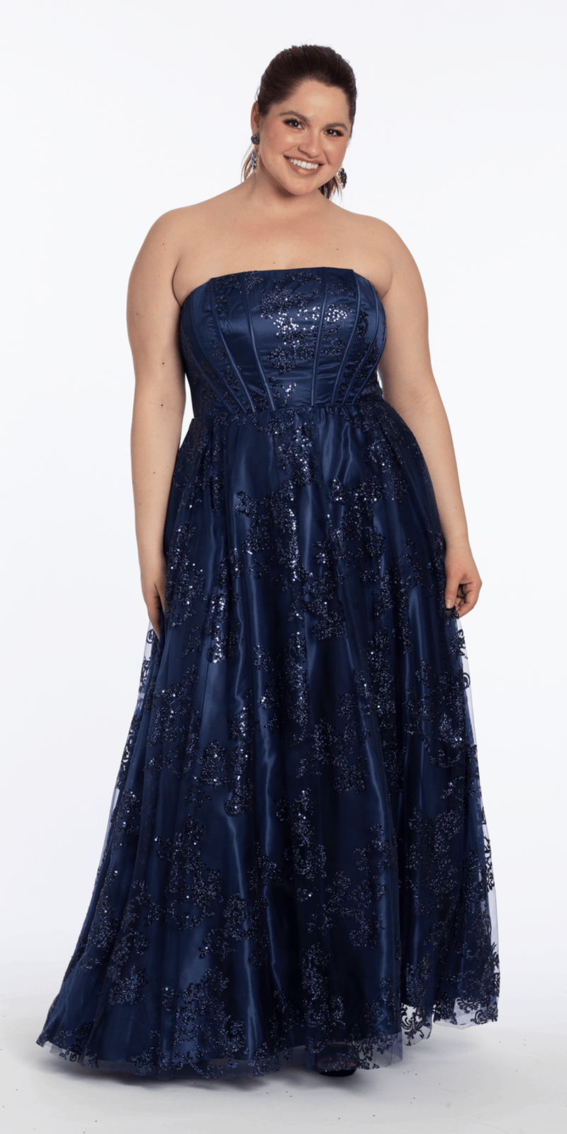 Strapless Glitter Mesh Corset Ballgown - Camille La Vie