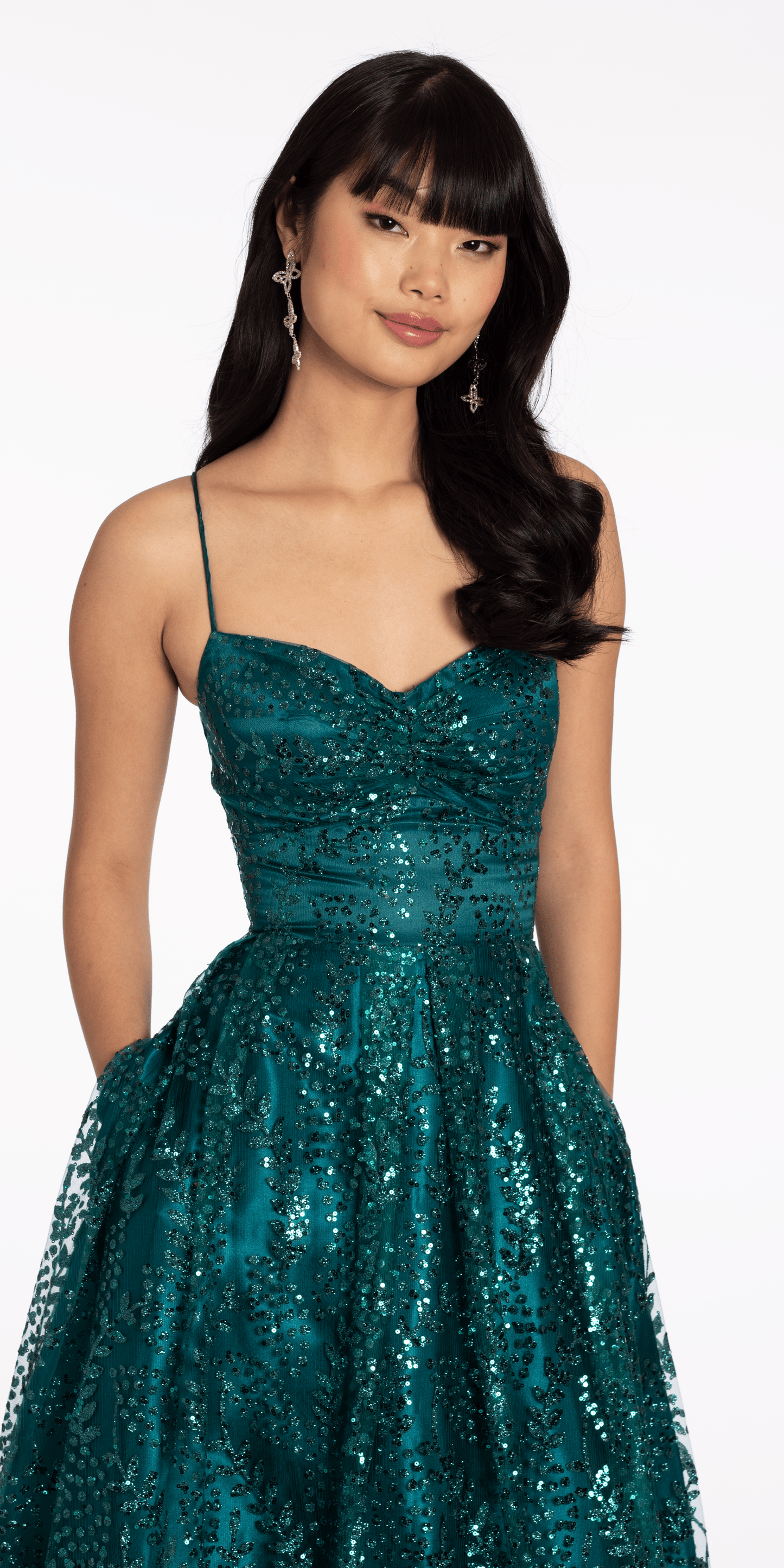 Glitter Mesh Sweetheart Lace Up Back Ballgown - Camille La Vie