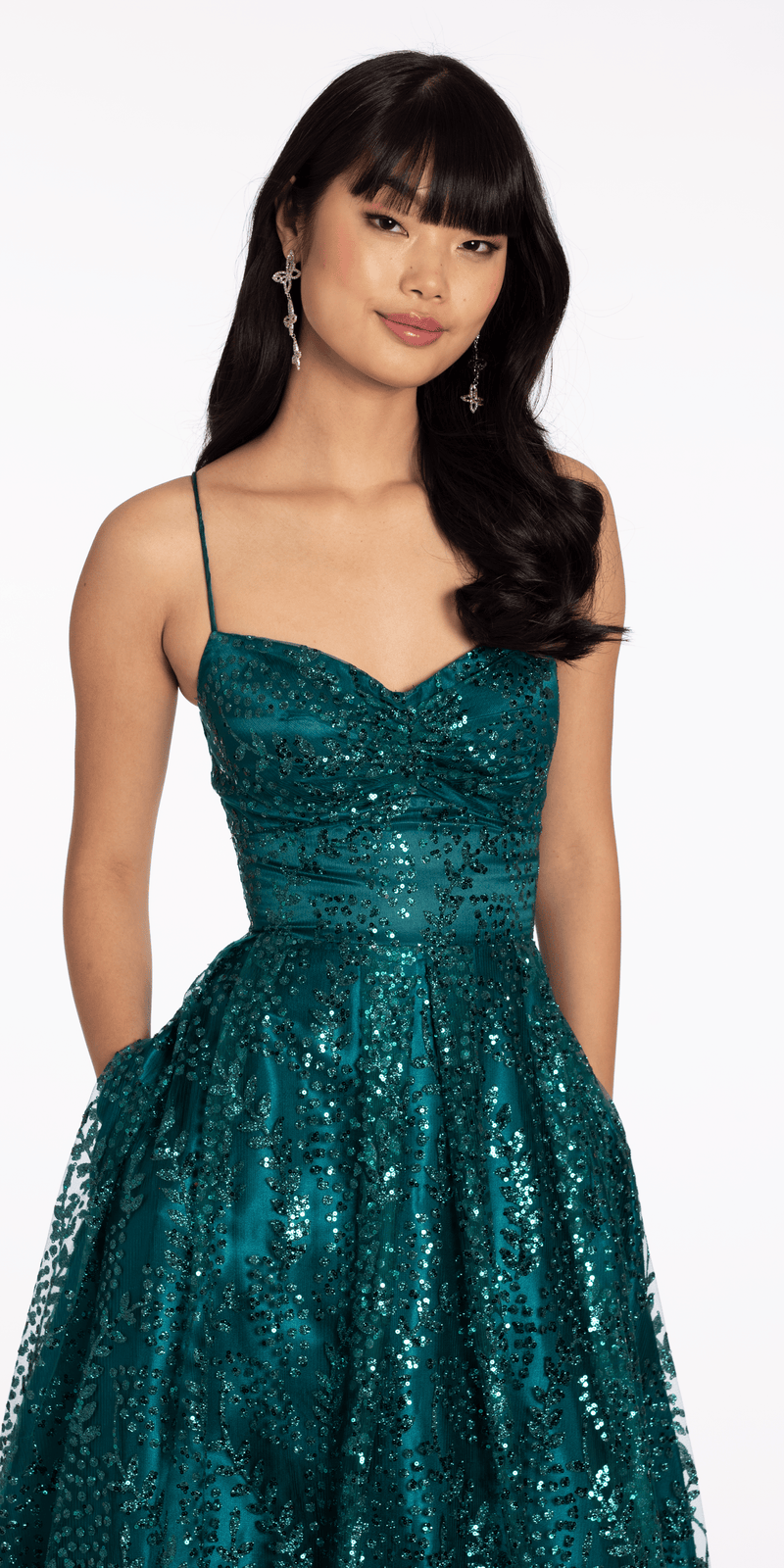 Glitter Mesh Sweetheart Lace Up Back Ballgown - Camille La Vie