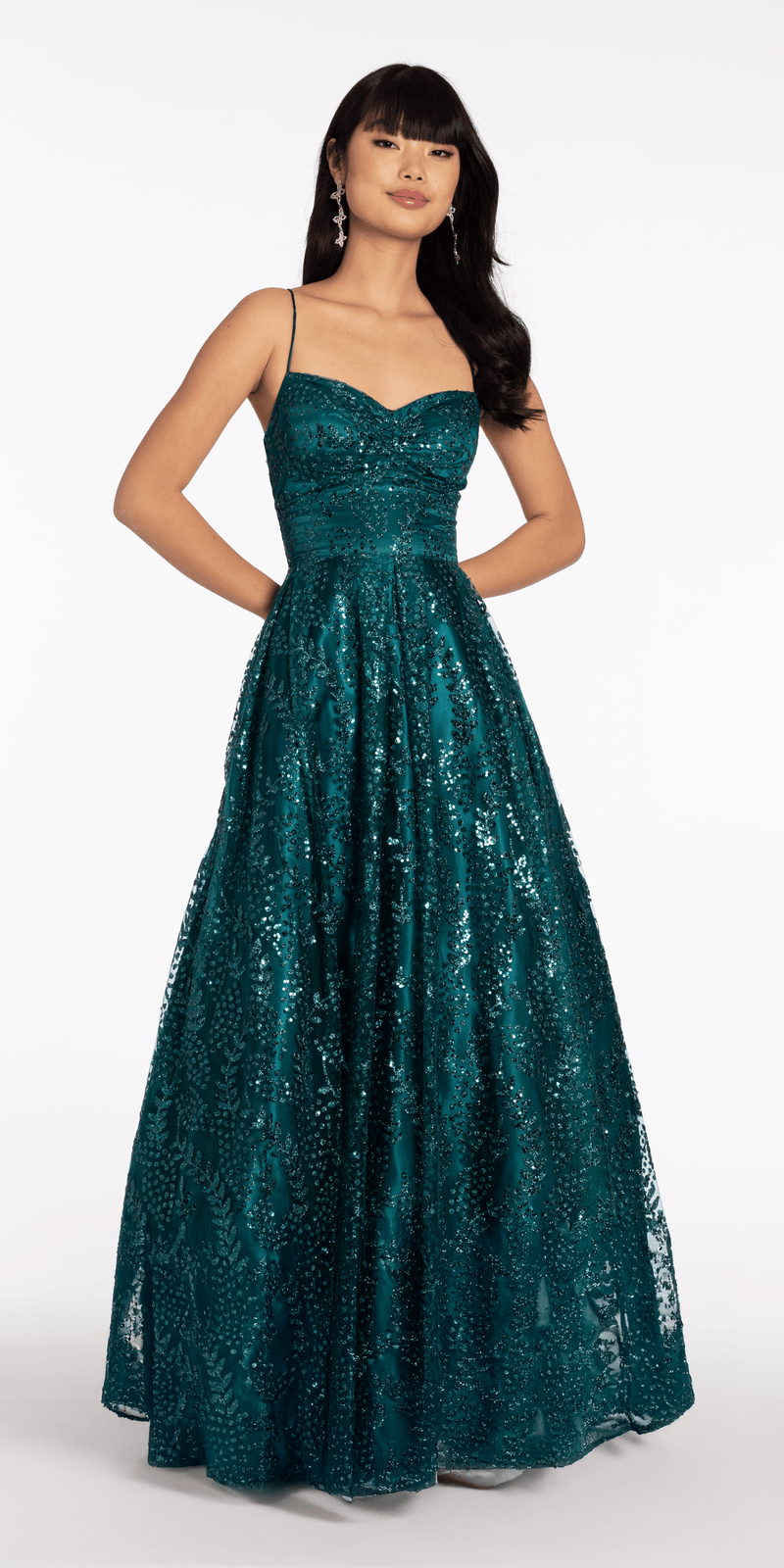 Glitter Mesh Sweetheart Lace Up Back Ballgown - Camille La Vie