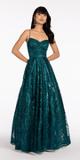 Glitter Mesh Sweetheart Lace Up Back Ballgown - Camille La Vie
