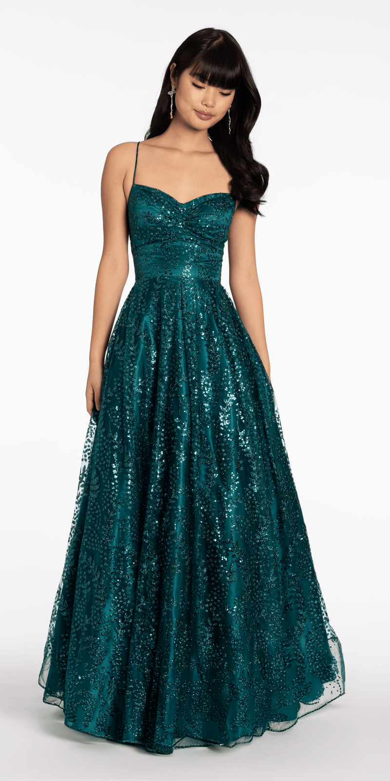Glitter Mesh Sweetheart Lace Up Back Ballgown - Camille La Vie