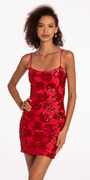 Rose Pattern Sequin Lace Up Back Bodycon Dress - Camille La Vie