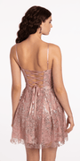 Mesh Glitter Corset Sequin Lace Up Back Skater Dress - Camille La Vie