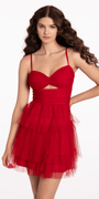 Sweetheart Mesh Cutout Tiered Mini Dress - Camille La Vie