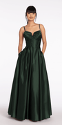 Sweetheart Pleated Satin Corset Ballgown with Pockets - Camille La Vie