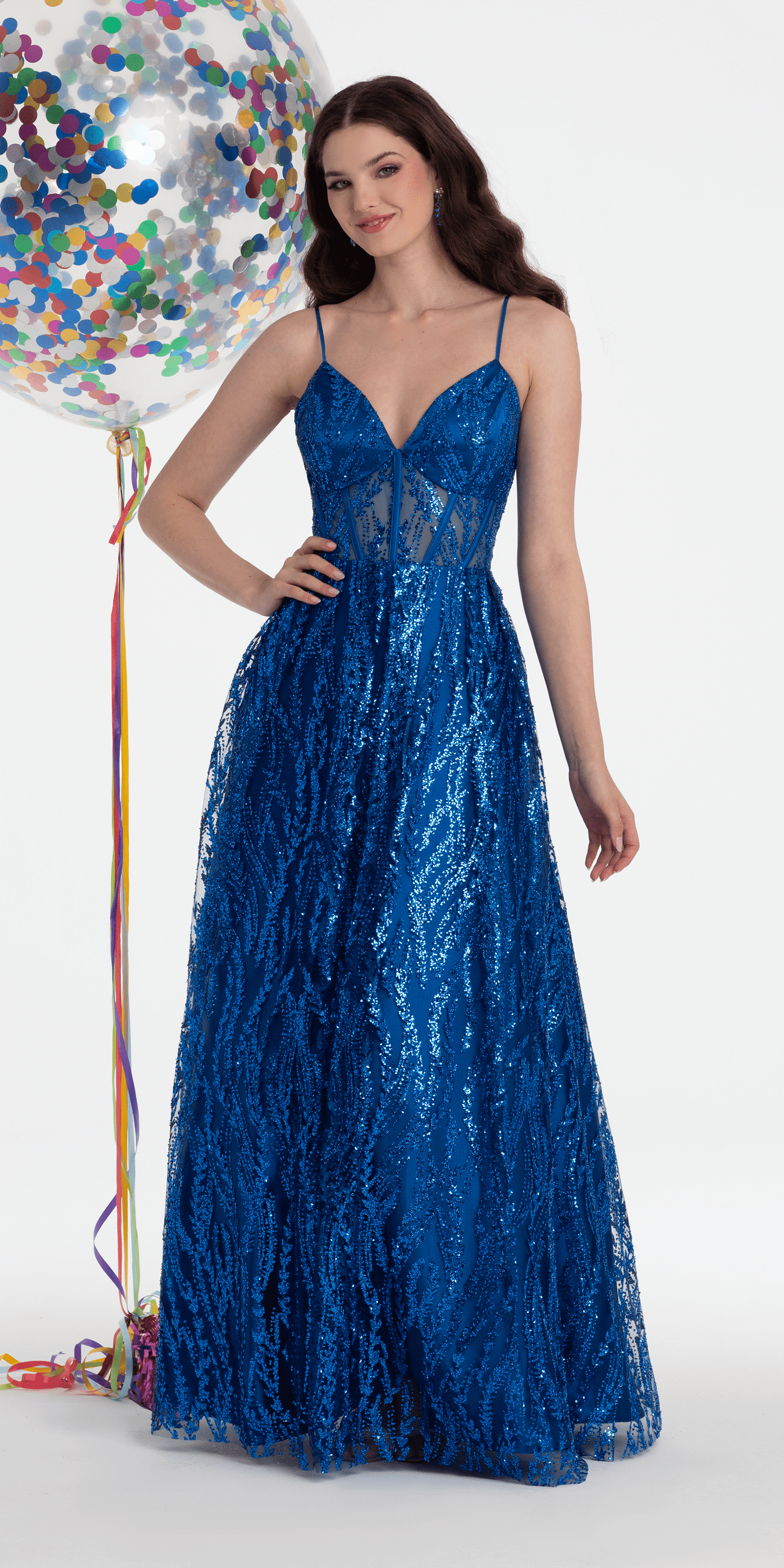 Sweetheart Glitter Mesh Illusion Corset Ballgown - Camille La Vie