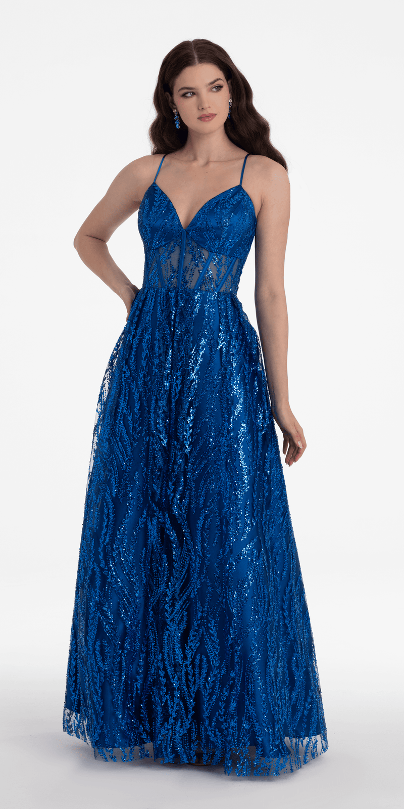 Sweetheart Glitter Mesh Illusion Corset Ballgown - Camille La Vie