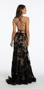 Two Tone Sequin Floral Lace Plunging Corset Mermaid Dress - Camille La Vie