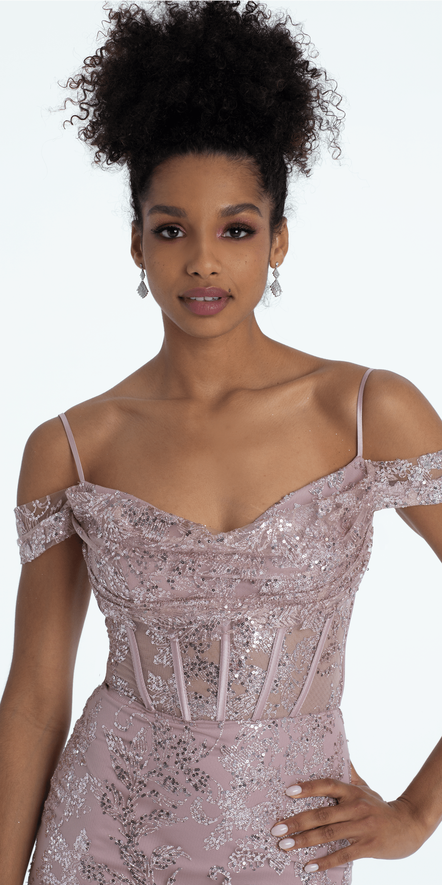 Glitter Drape Off the Shoulder Corset Mermaid Dress - Camille La Vie