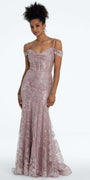 Glitter Drape Off the Shoulder Corset Mermaid Dress - Camille La Vie