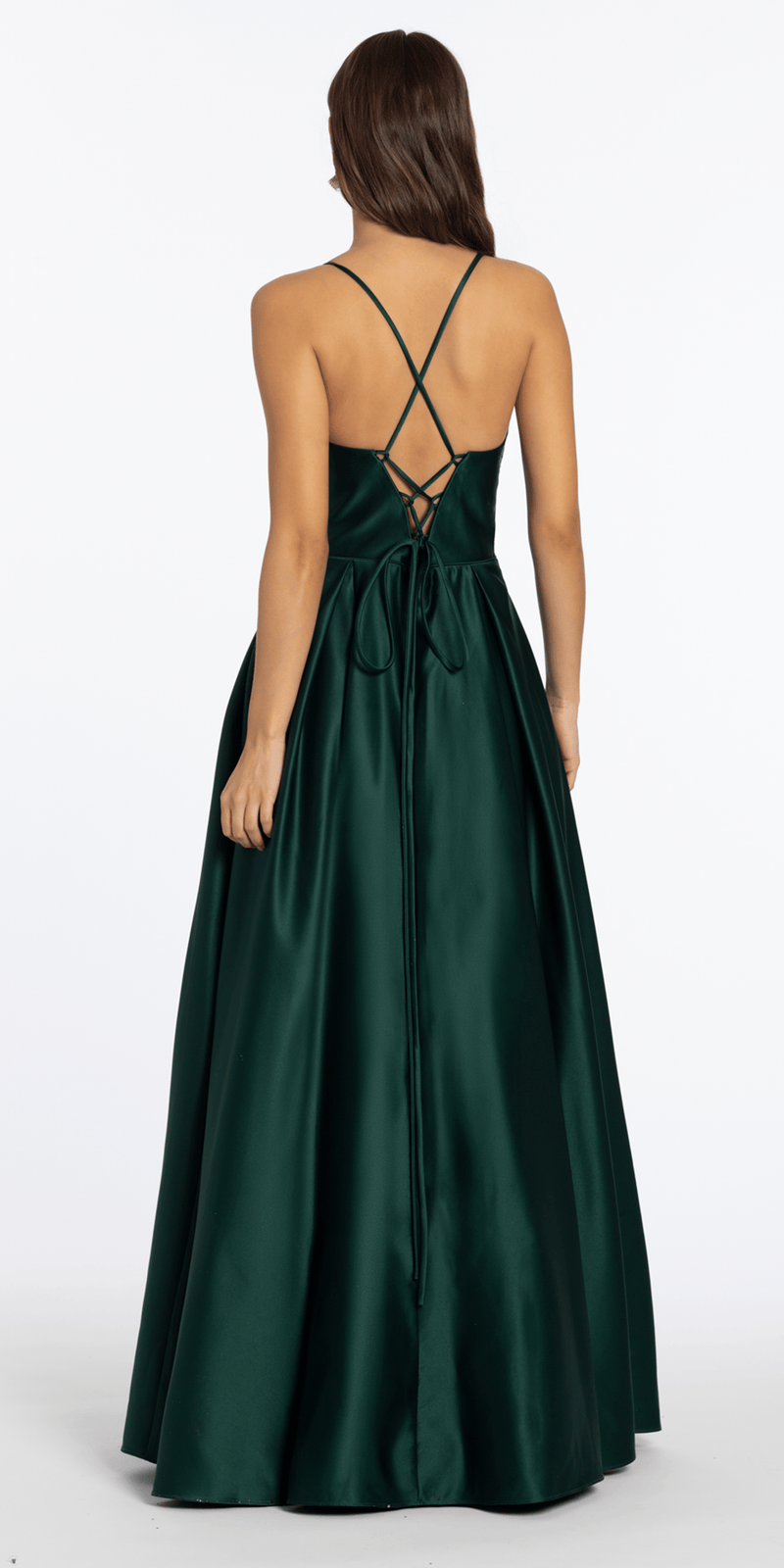 Satin Beaded Drape Corset Ballgown with Side Pockets - Camille La Vie