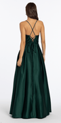 Satin Beaded Drape Corset Ballgown with Side Pockets - Camille La Vie