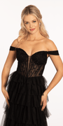 Sweetheart Off the Shoulder Tiered Mesh Ballgown - Camille La Vie