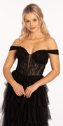 Sweetheart Off the Shoulder Tiered Mesh Ballgown - Camille La Vie