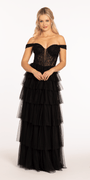 Sweetheart Off the Shoulder Tiered Mesh Ballgown - Camille La Vie