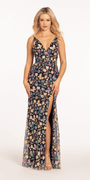 Sequin Floral Garden Plunging Mesh Column Dress - Camille La Vie