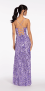 Sequin Mesh Lace Up Column Dress with Side Slit - Camille La Vie